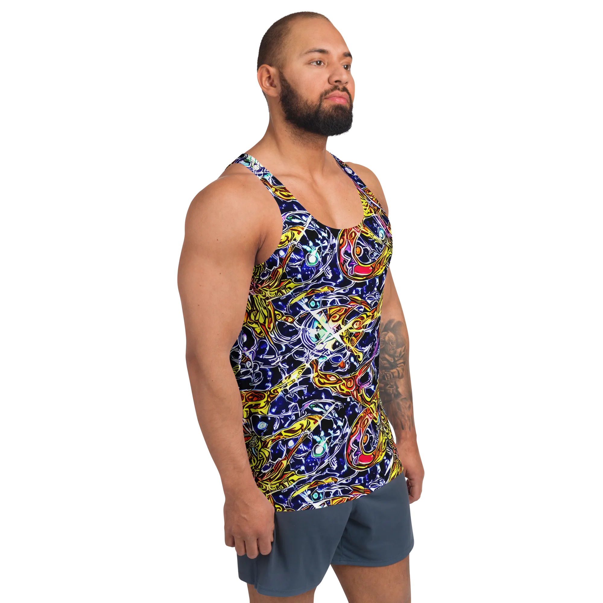 Blue Fire Orbit on Men's Tank Top — Right Front
