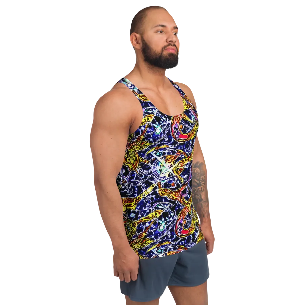 Blue Fire Orbit on Men's Tank Top — Right Front