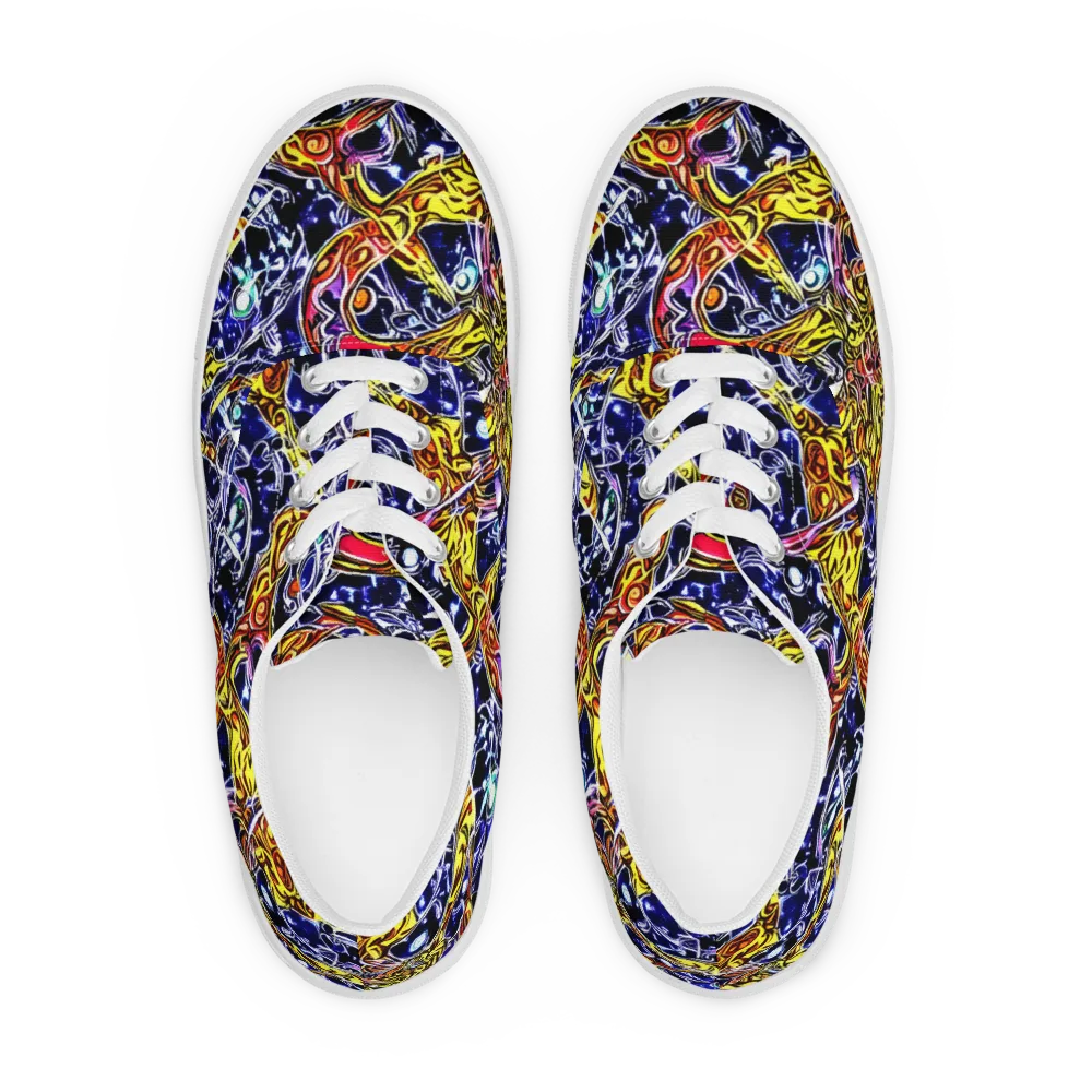 Blue Fire Orbit on Men's Lace-Up Canvas Shoes — Front