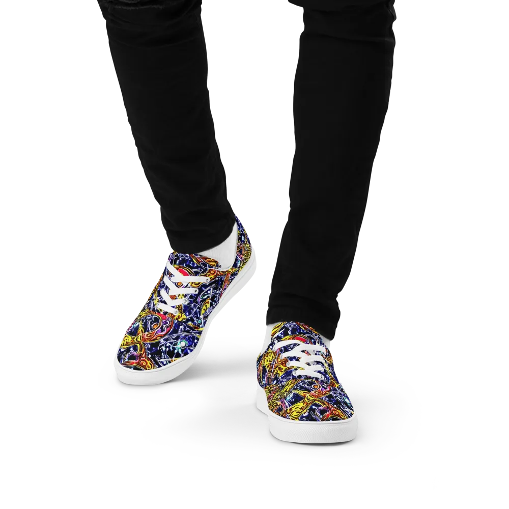 Blue Fire Orbit on Men's Lace-Up Canvas Shoes — Front
