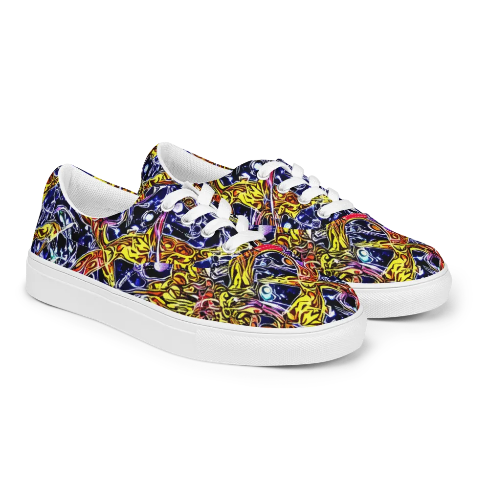 Blue Fire Orbit on Men's Lace-Up Canvas Shoes — Right Front