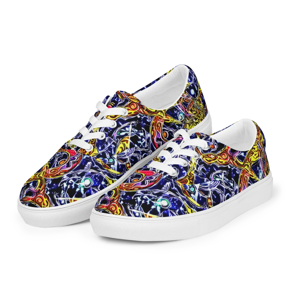 Blue Fire Orbit on Men's Lace-Up Canvas Shoes — Left Front