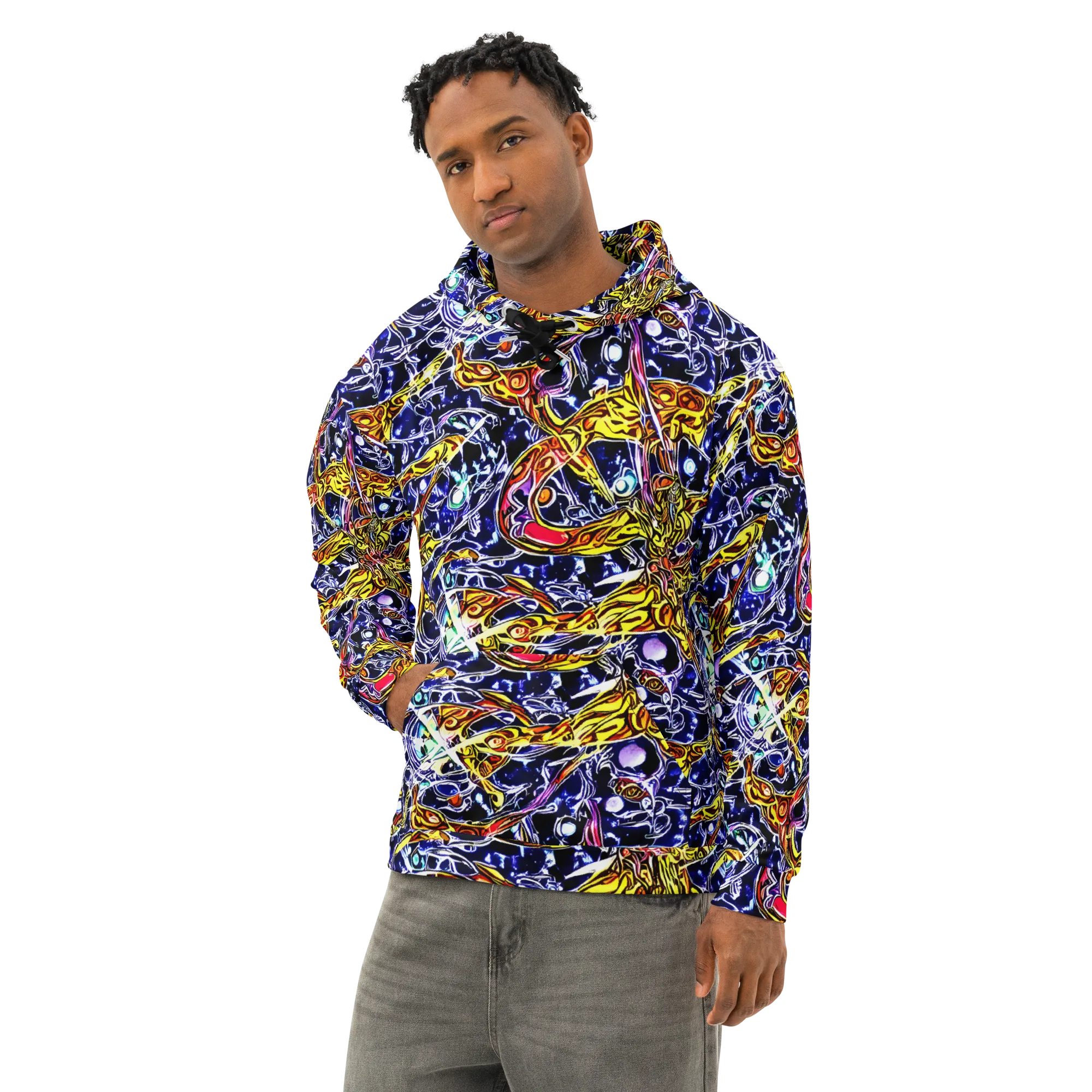 Blue Fire Orbit on Cotton Hoodie — Left Front