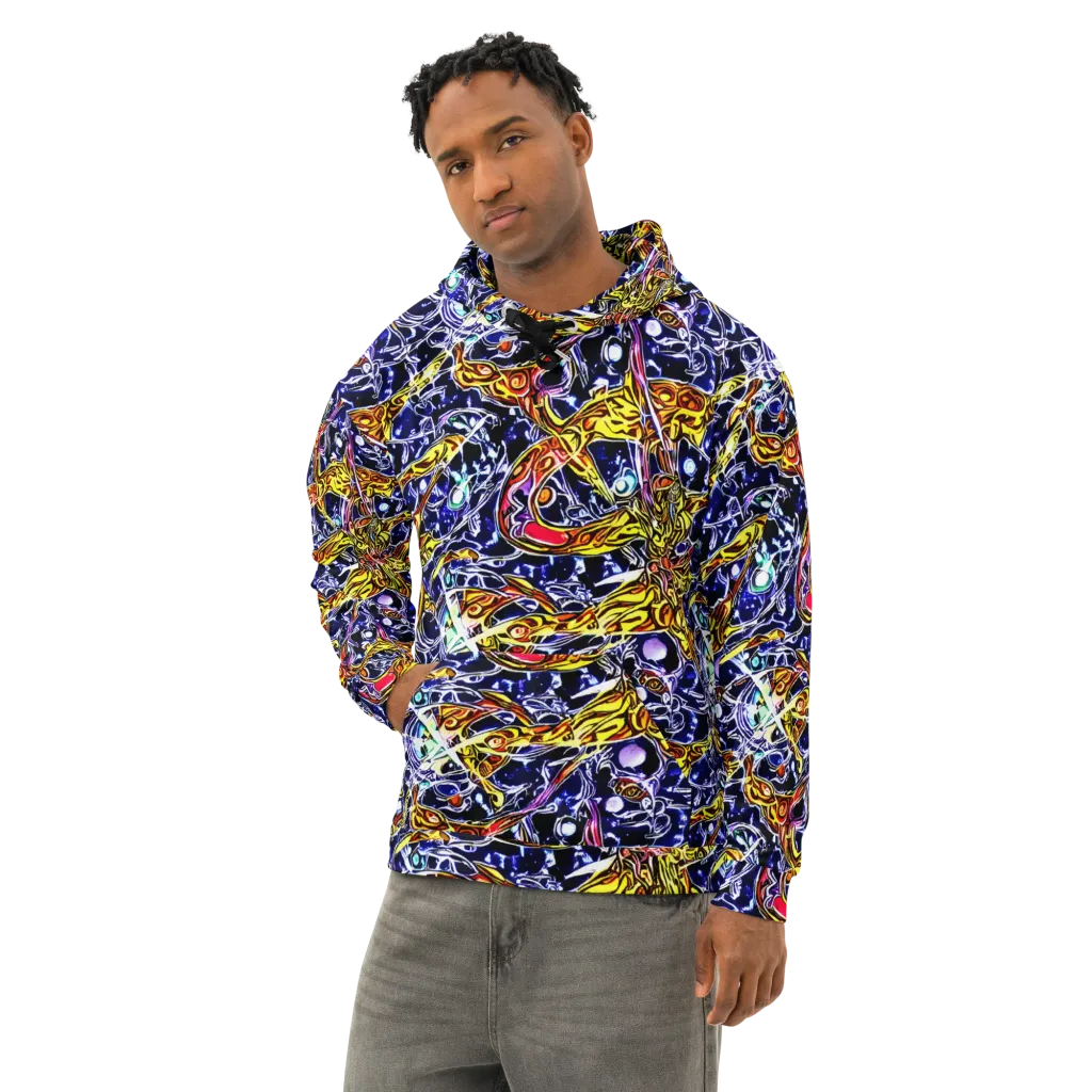 Blue Fire Orbit on Cotton Hoodie — Left Front