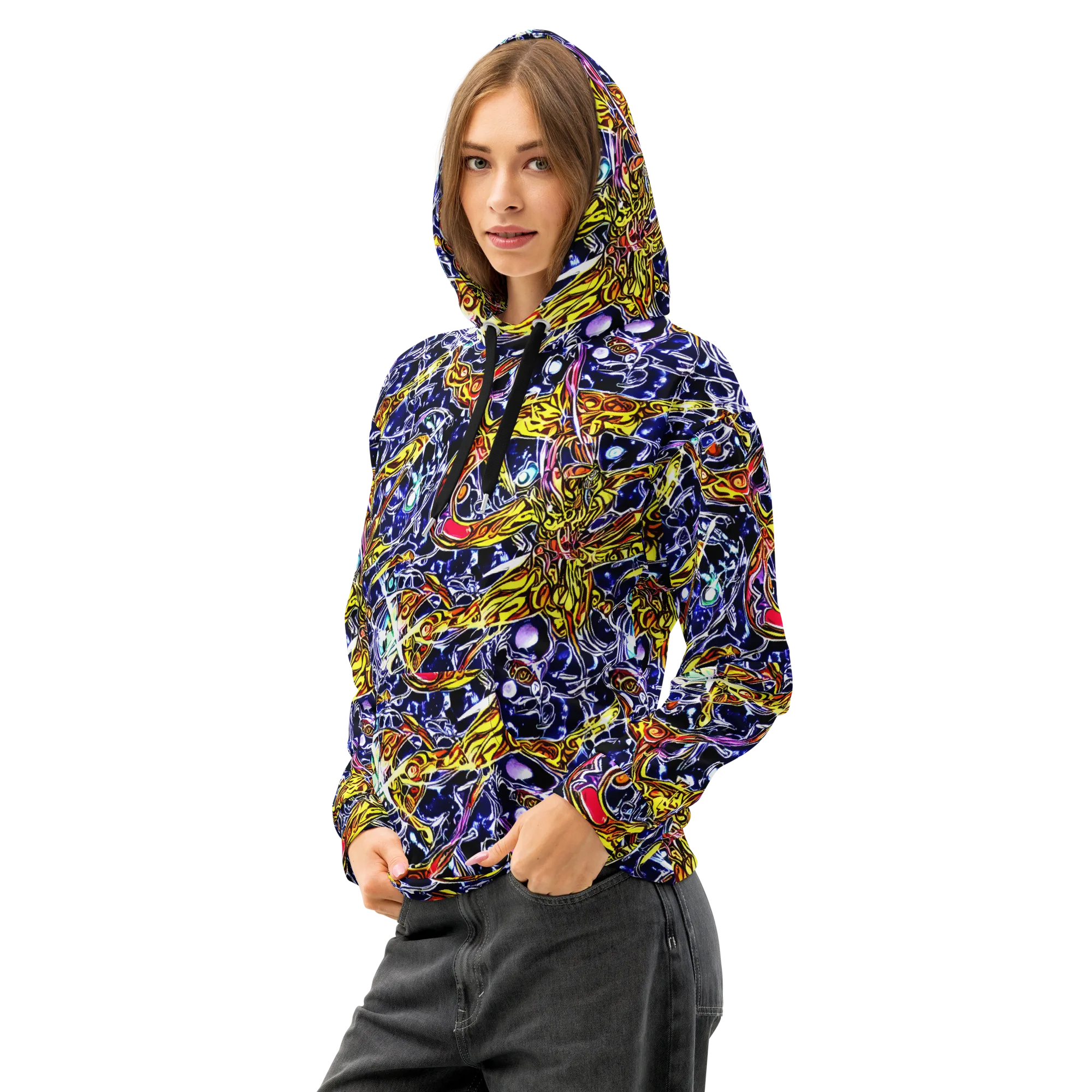 Blue Fire Orbit on Cotton Hoodie — Left Front