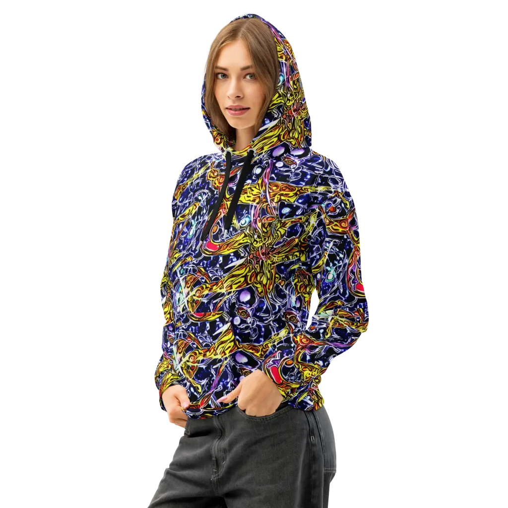 Blue Fire Orbit on Cotton Hoodie — Left Front