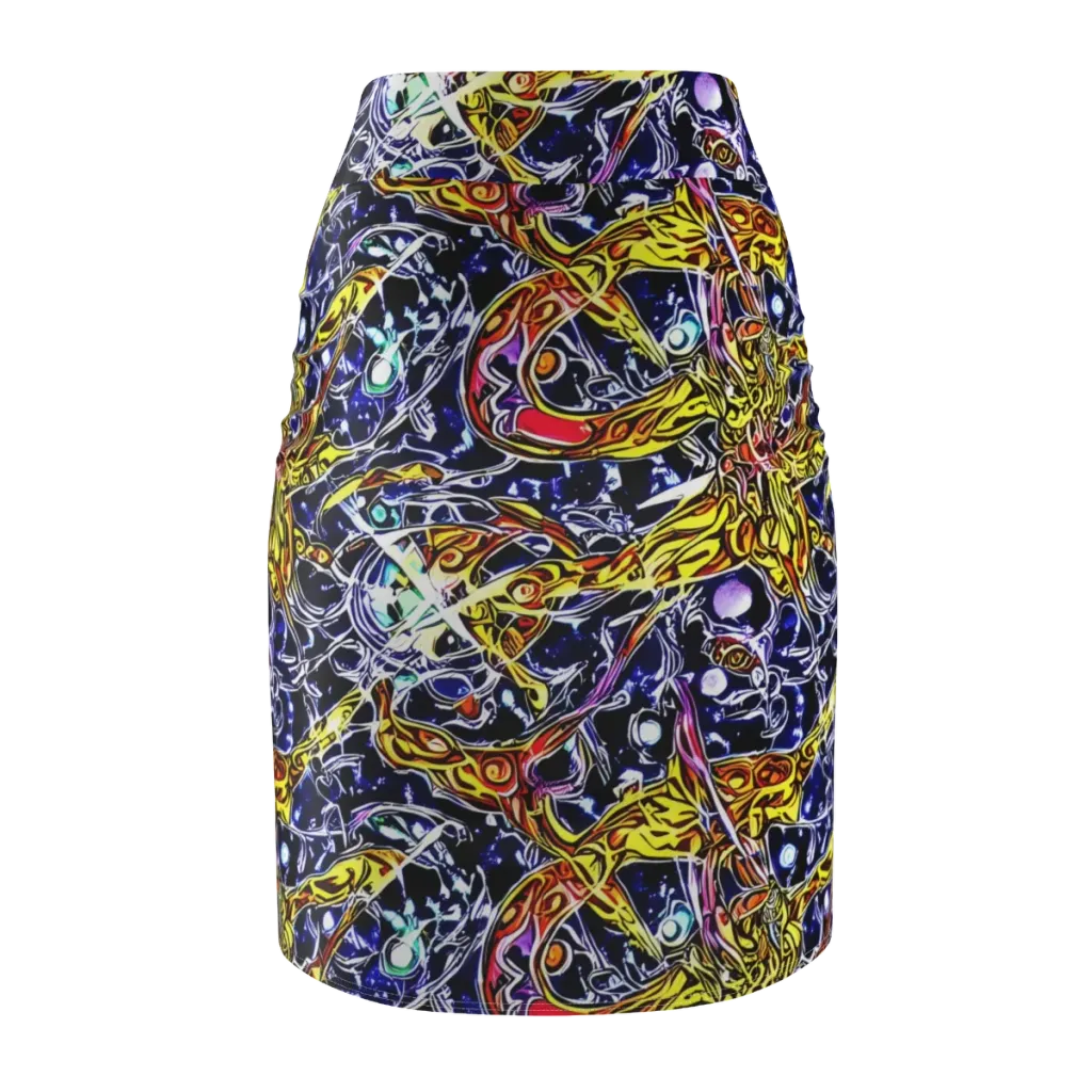 Blue Fire Orbit on Pencil Skirt — Back