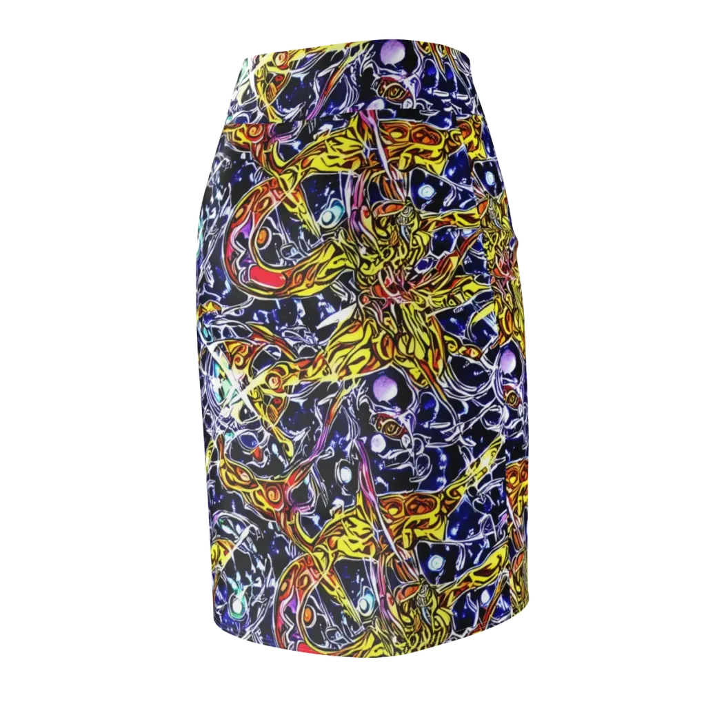 Blue Fire Orbit on Pencil Skirt — Back Side