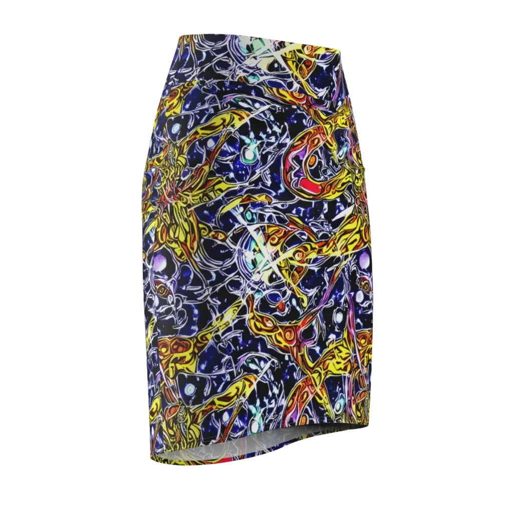 Blue Fire Orbit on Pencil Skirt — Front Side