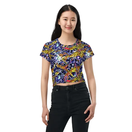Blue Fire Orbit on a Crop Tee