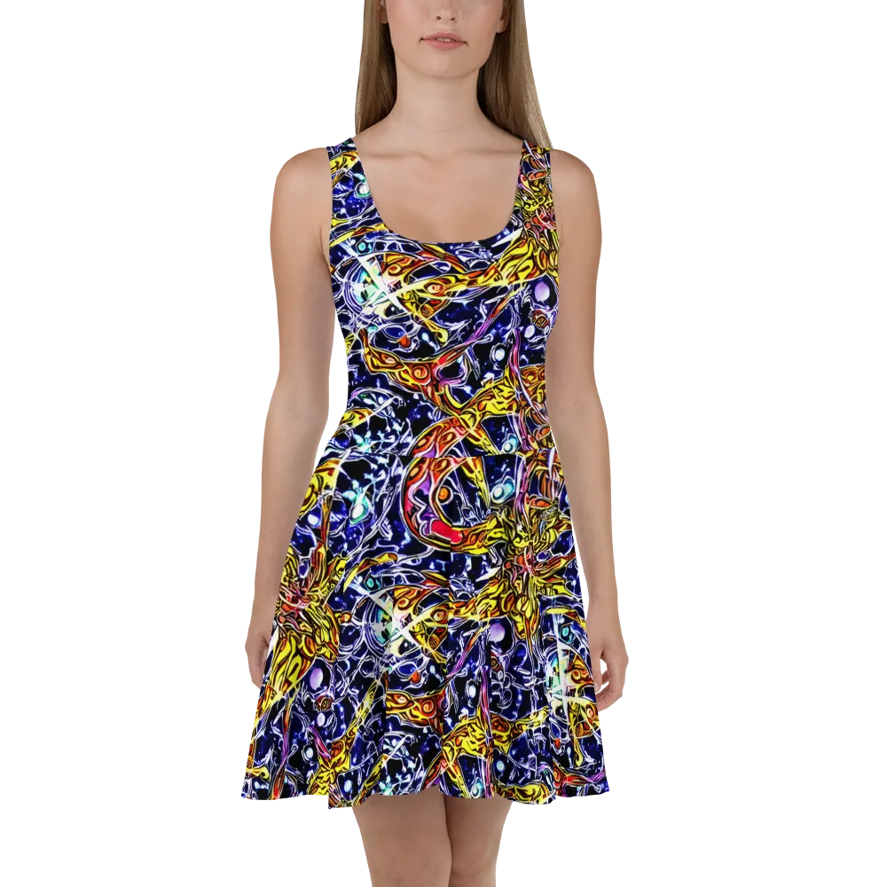 Blue Fire Orbit on Skater Dress — Front