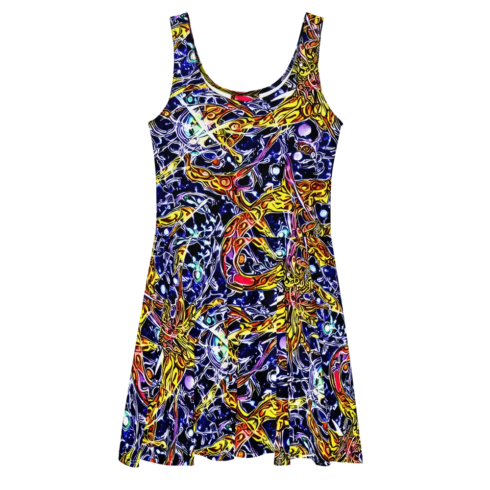 Blue Fire Orbit on Skater Dress — Front
