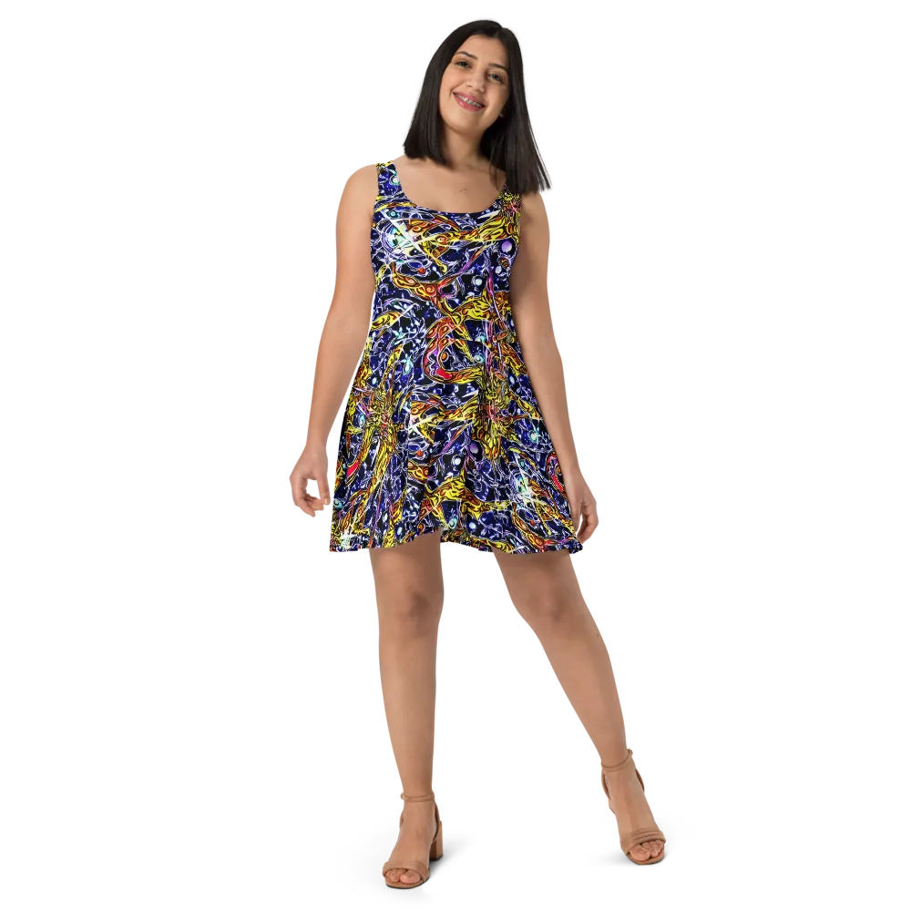 Blue Fire Orbit on Skater Dress — Front