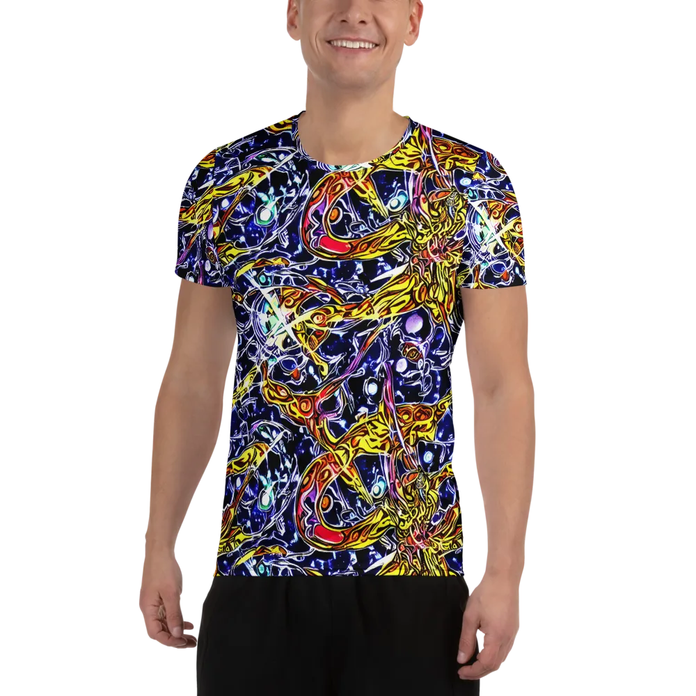 Blue Fire Orbit on Men's Athletic T-Shirt — Front