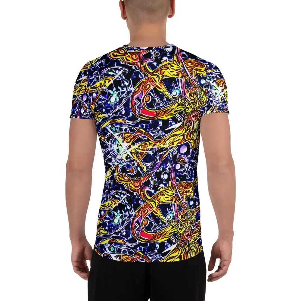 Blue Fire Orbit on Men's Athletic T-Shirt — Back