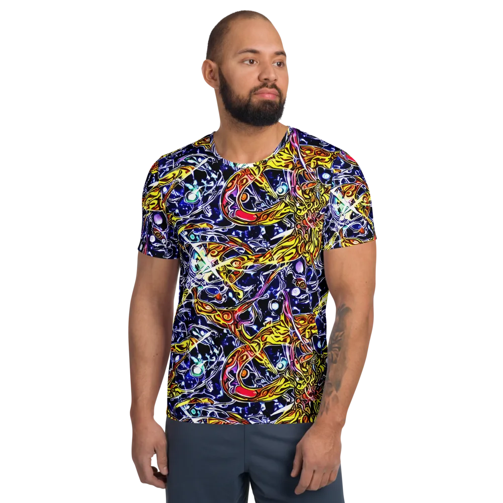 Blue Fire Orbit on Men's Athletic T-Shirt — Front