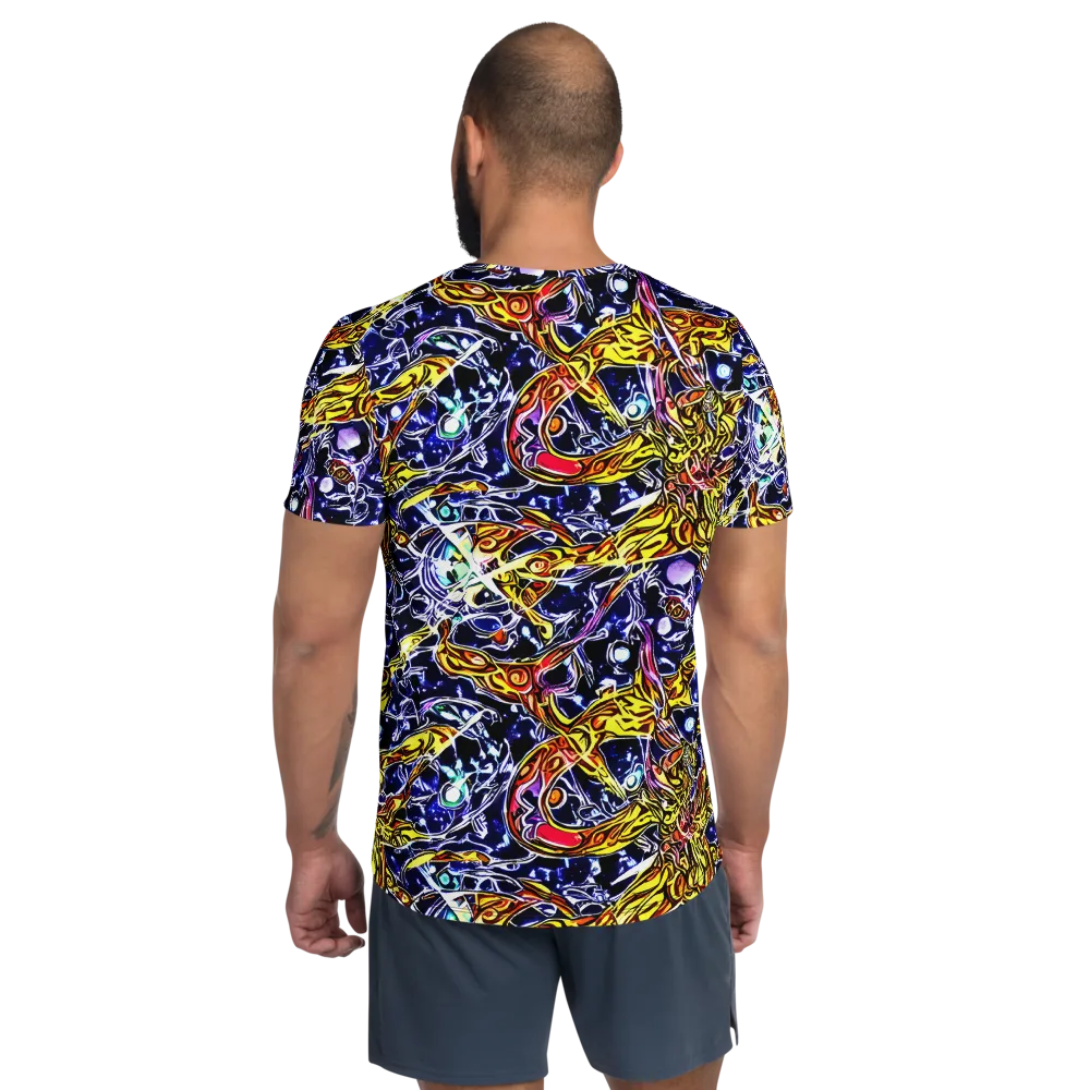Blue Fire Orbit on Men's Athletic T-Shirt — Back