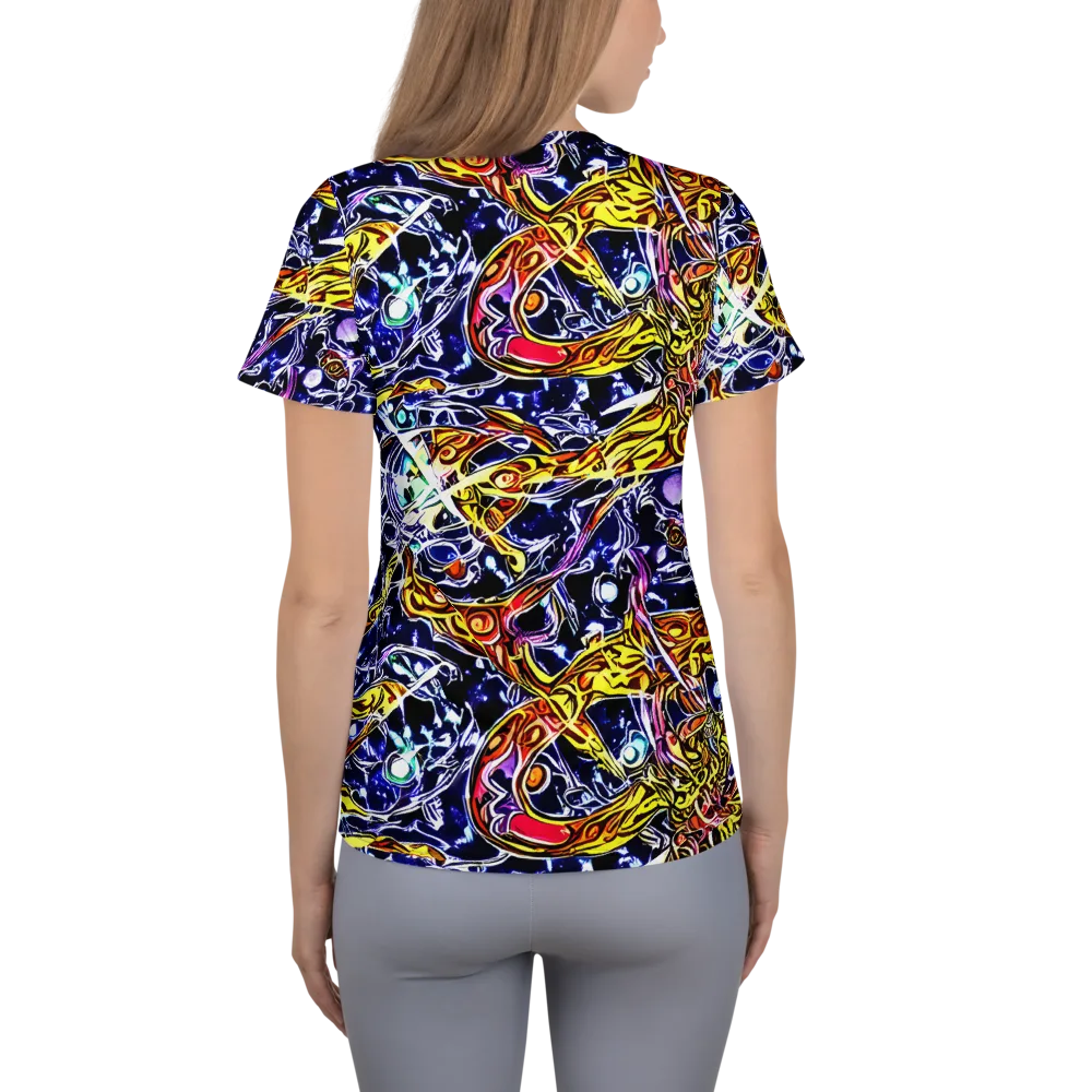 Blue Fire Orbit on Women's Athletic T-Shirt — Back