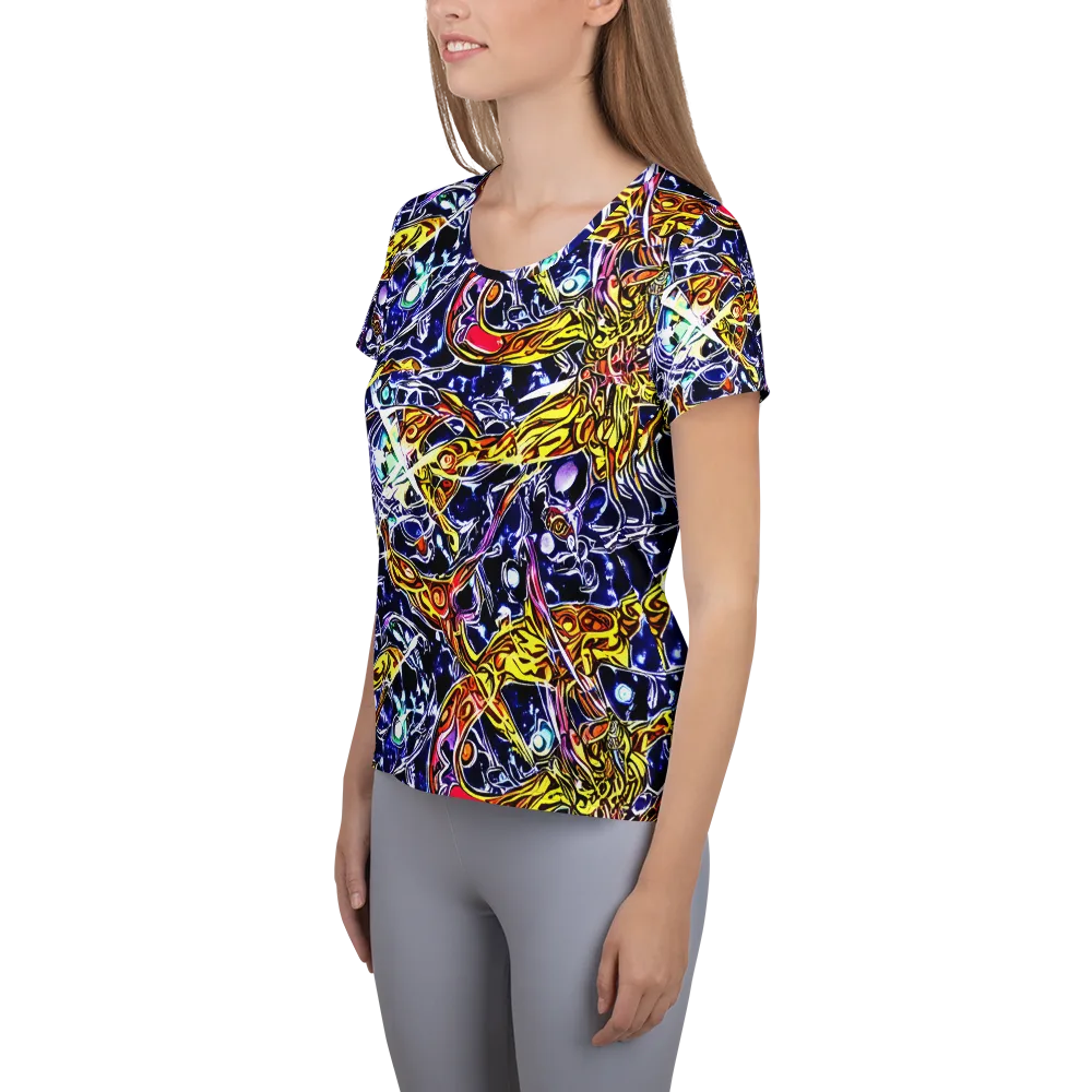 Blue Fire Orbit on Women's Athletic T-Shirt — Left