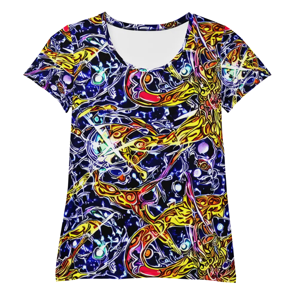 Blue Fire Orbit on Women's Athletic T-Shirt — Front