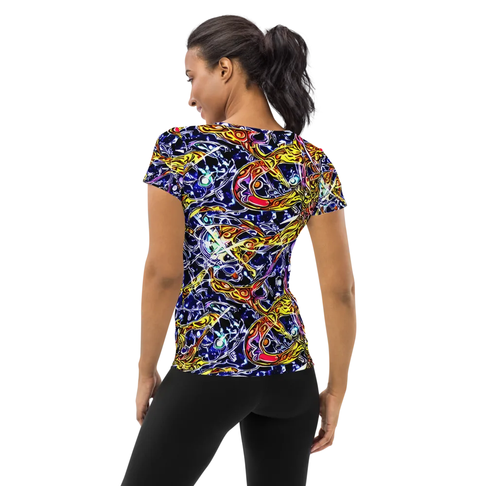 Blue Fire Orbit on Women's Athletic T-Shirt — Back