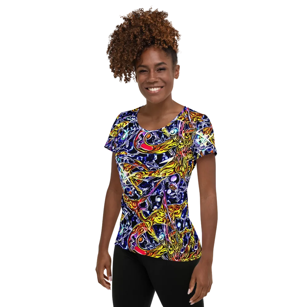 Blue Fire Orbit on Women's Athletic T-Shirt — Left