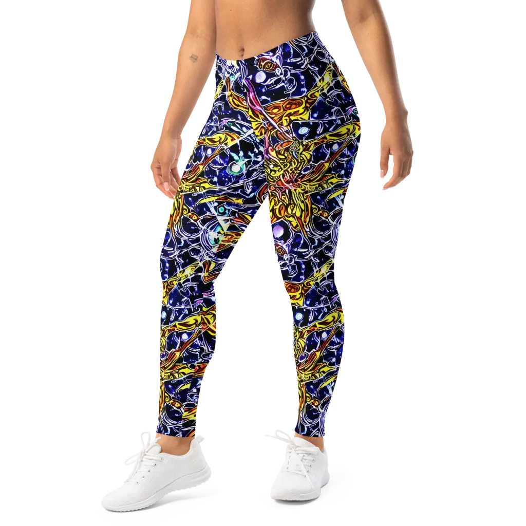 Blue Fire Orbit on Leggings — Left Front