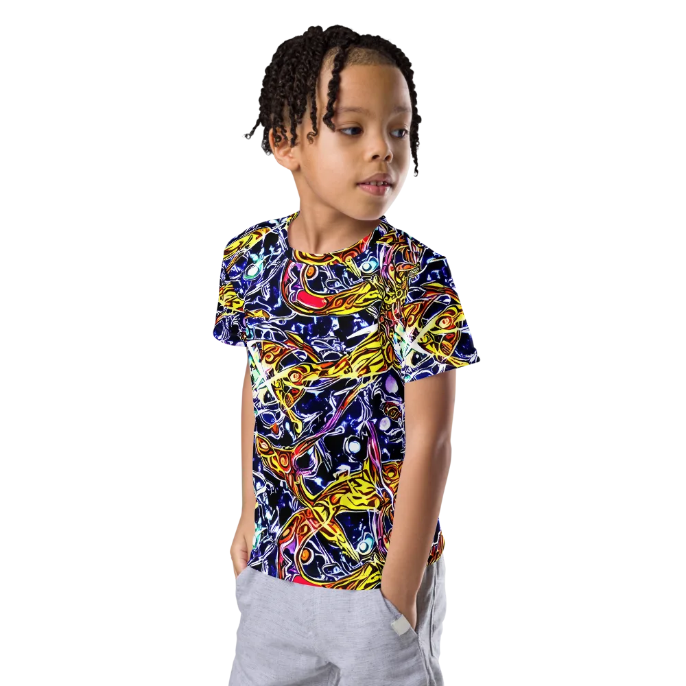 Blue Fire Orbit on Kids Crew Neck T-Shirt — Left Front