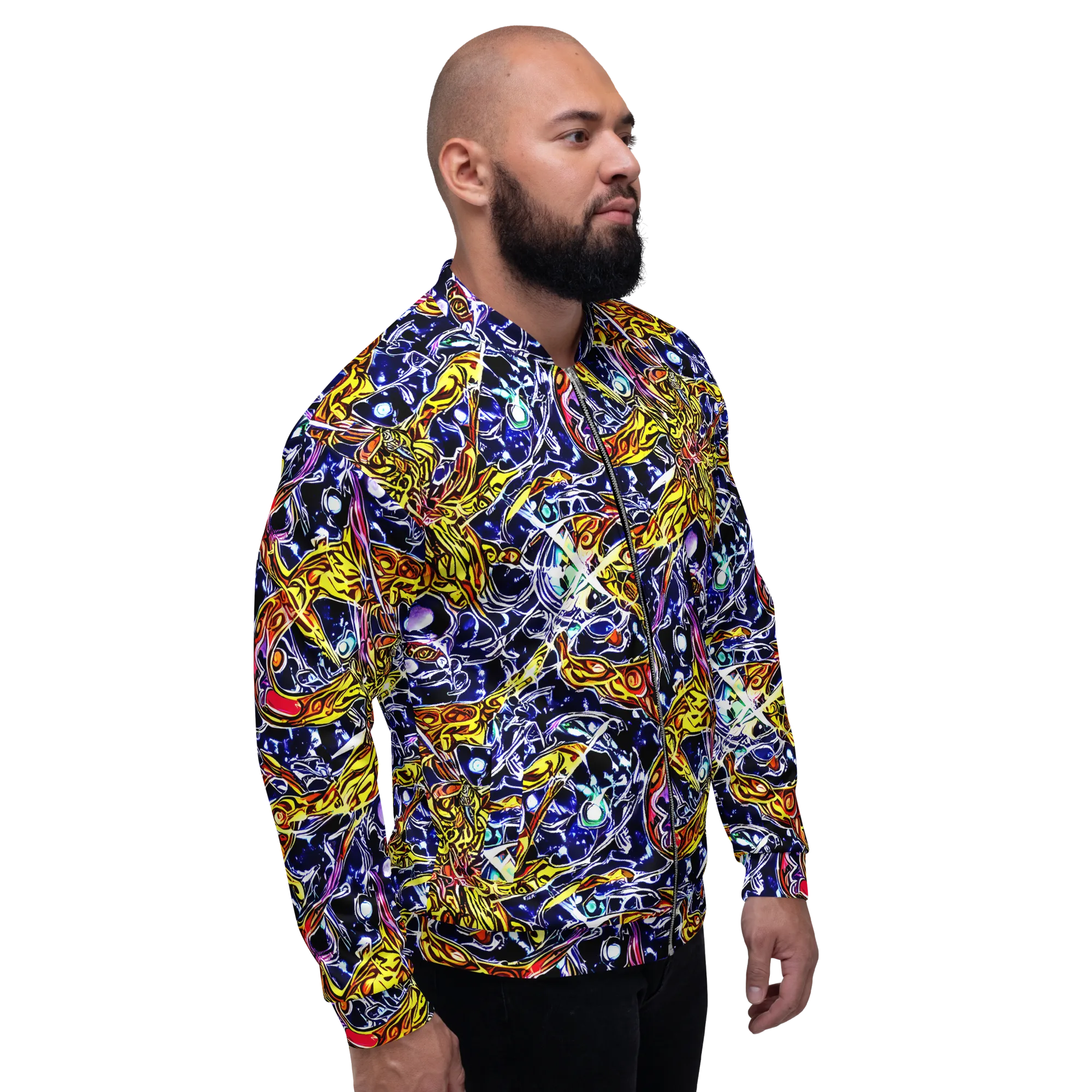Blue Fire Orbit on Bomber Jacket — Right