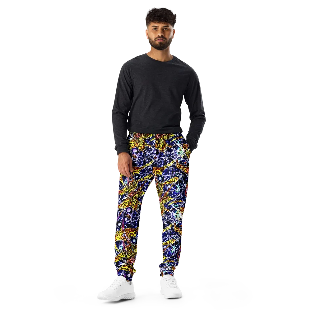 Blue Fire Orbit on Men's Joggers — Front