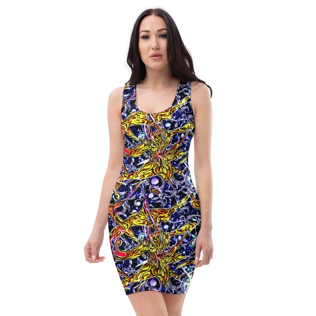 Blue Fire Orbit on Bodycon Dress — Front