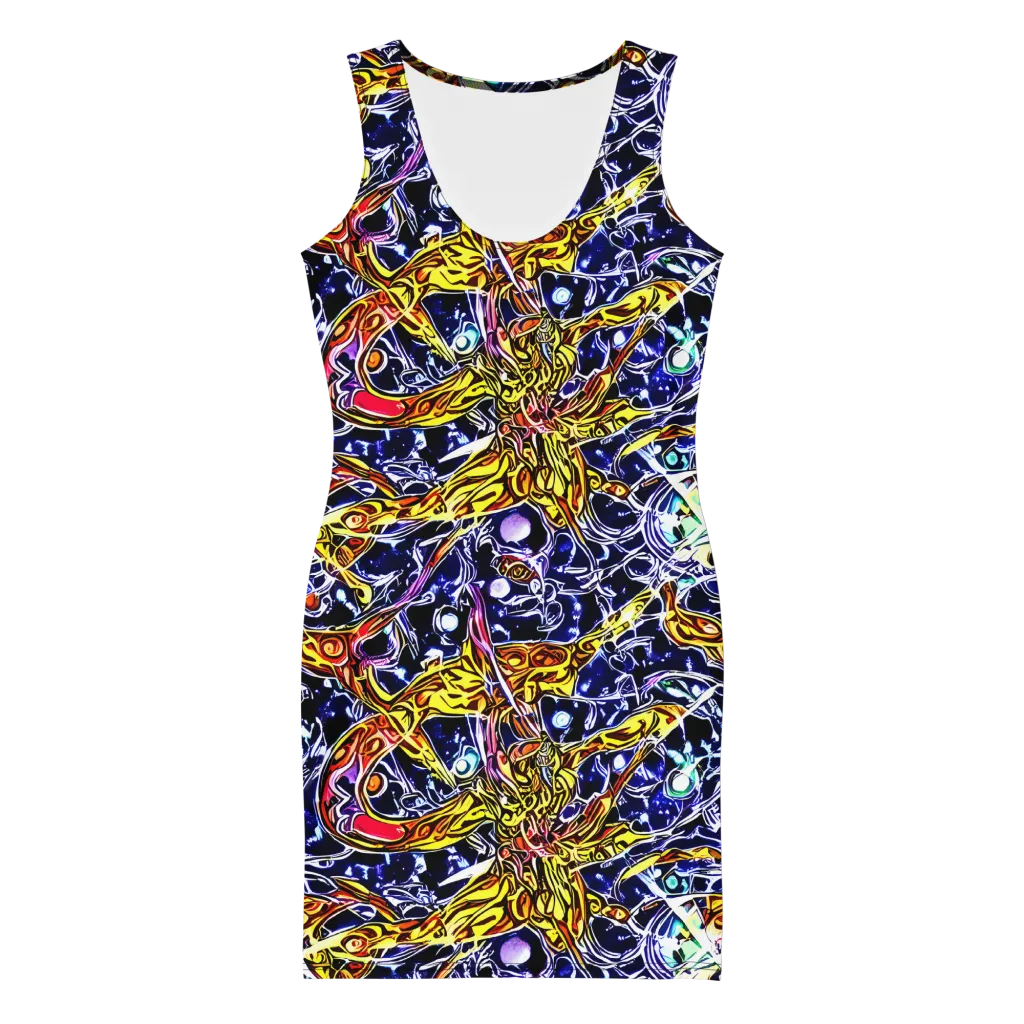 Blue Fire Orbit on Bodycon Dress — Front