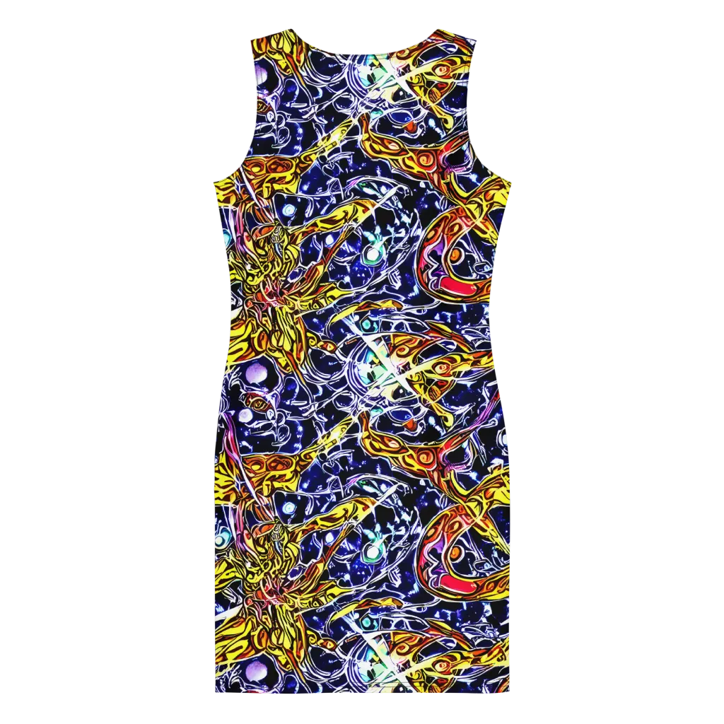 Blue Fire Orbit on Bodycon Dress — Back