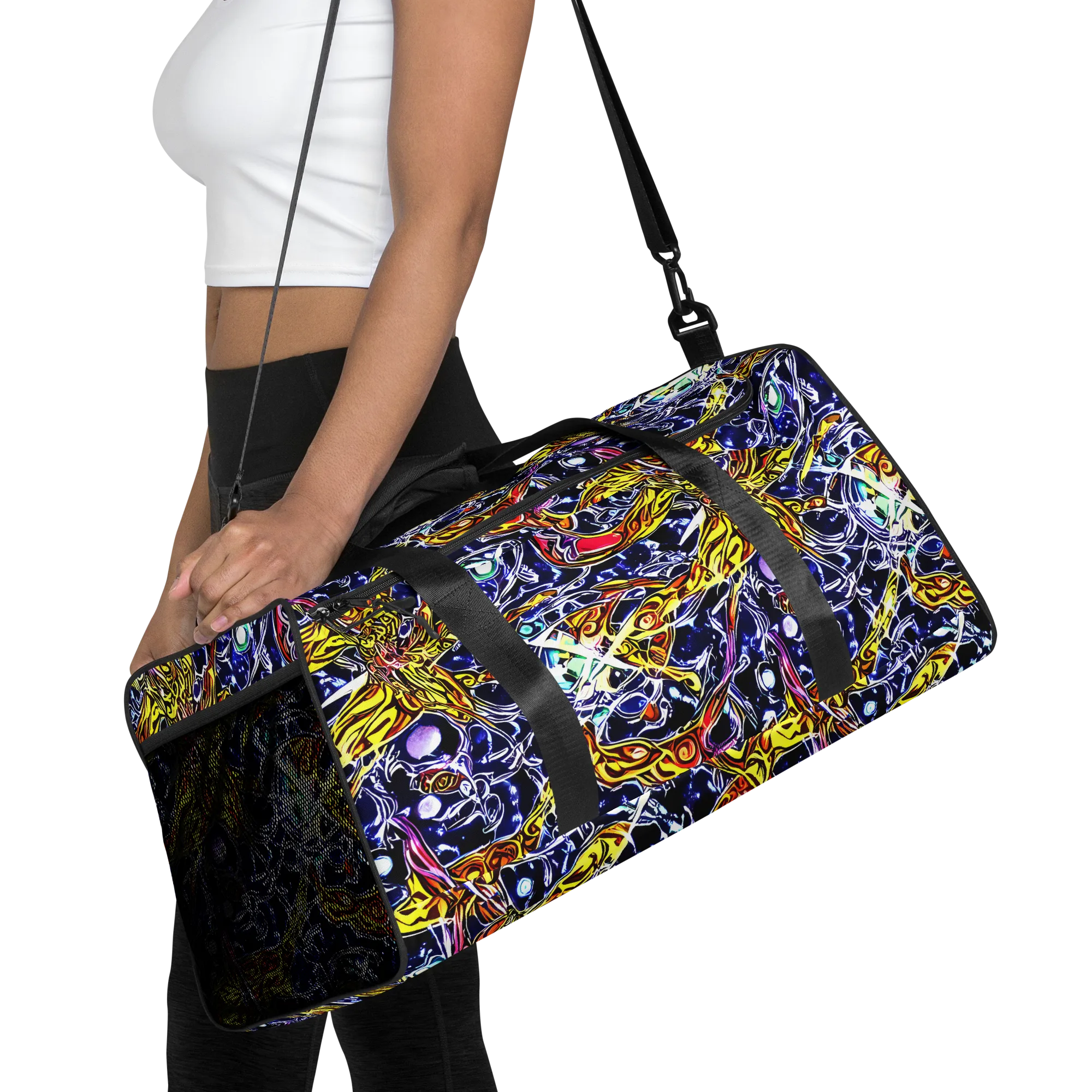 Blue Fire Orbit on Duffle Bag — Front