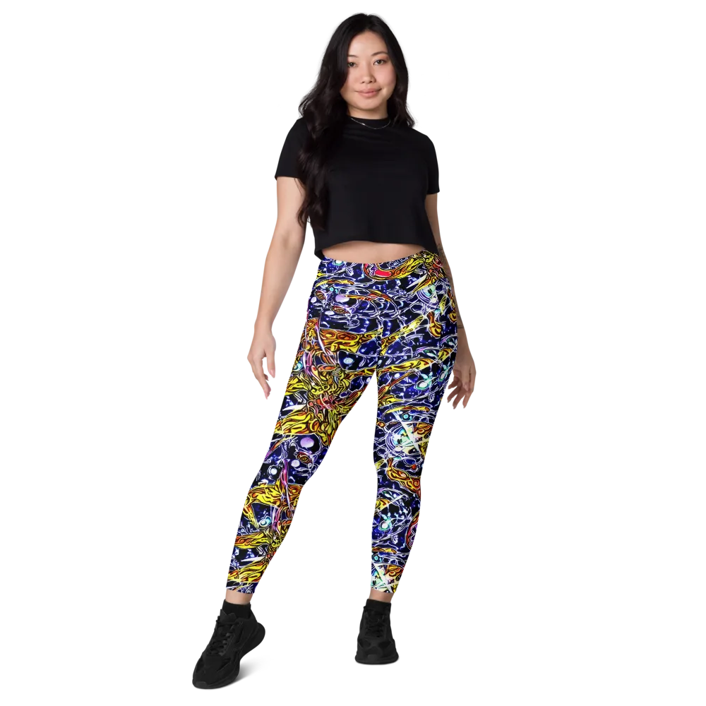 Blue Fire Orbit on Leggings with Pockets — Front