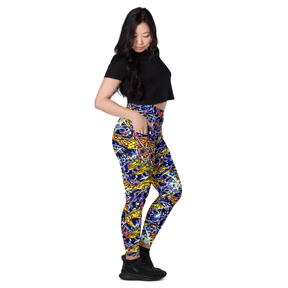 Blue Fire Orbit on Leggings with Pockets — Right
