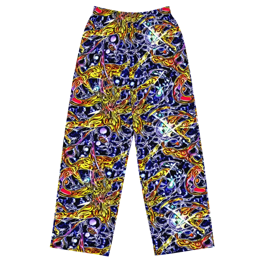 Blue Fire Orbit on Wide-Leg Pants — Front
