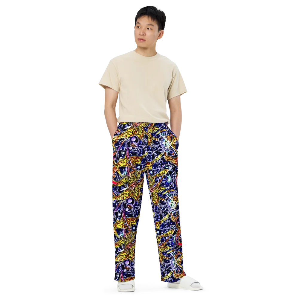 Blue Fire Orbit on Wide-Leg Pants — Front