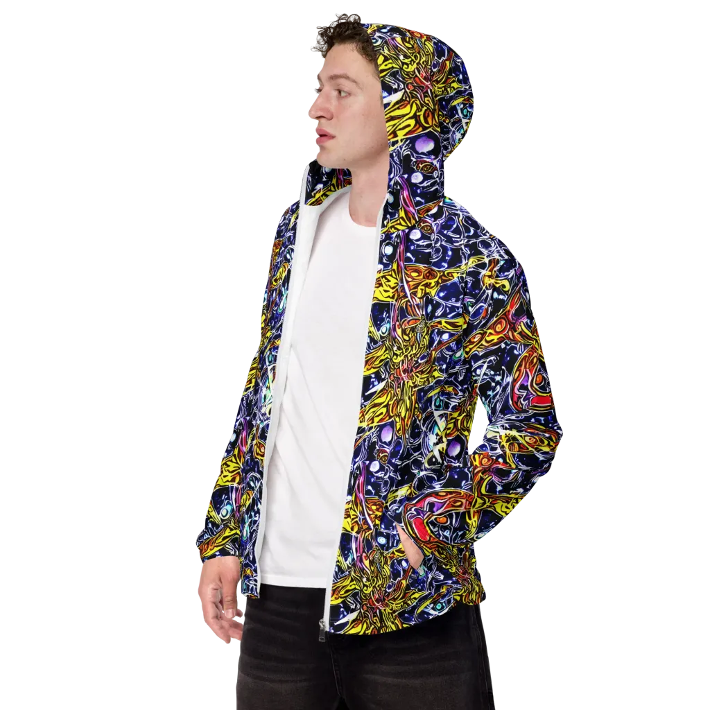 Blue Fire Orbit on Men's Windbreaker — Left Front