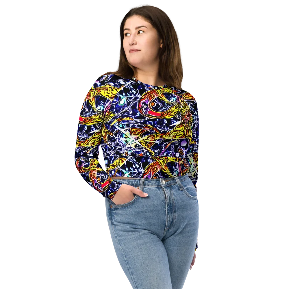 Blue Fire Orbit on Long Sleeve Crop Top — Front