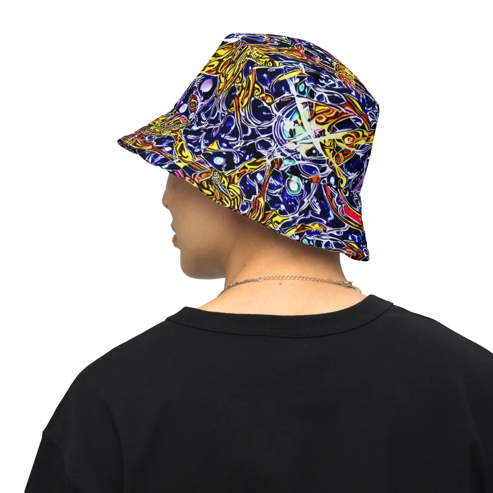 Blue Fire Orbit on Reversible Bucket Hat — Back Inside
