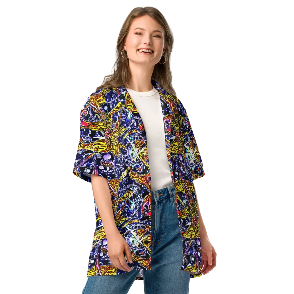 Blue Fire Orbit on Button Shirt — Front