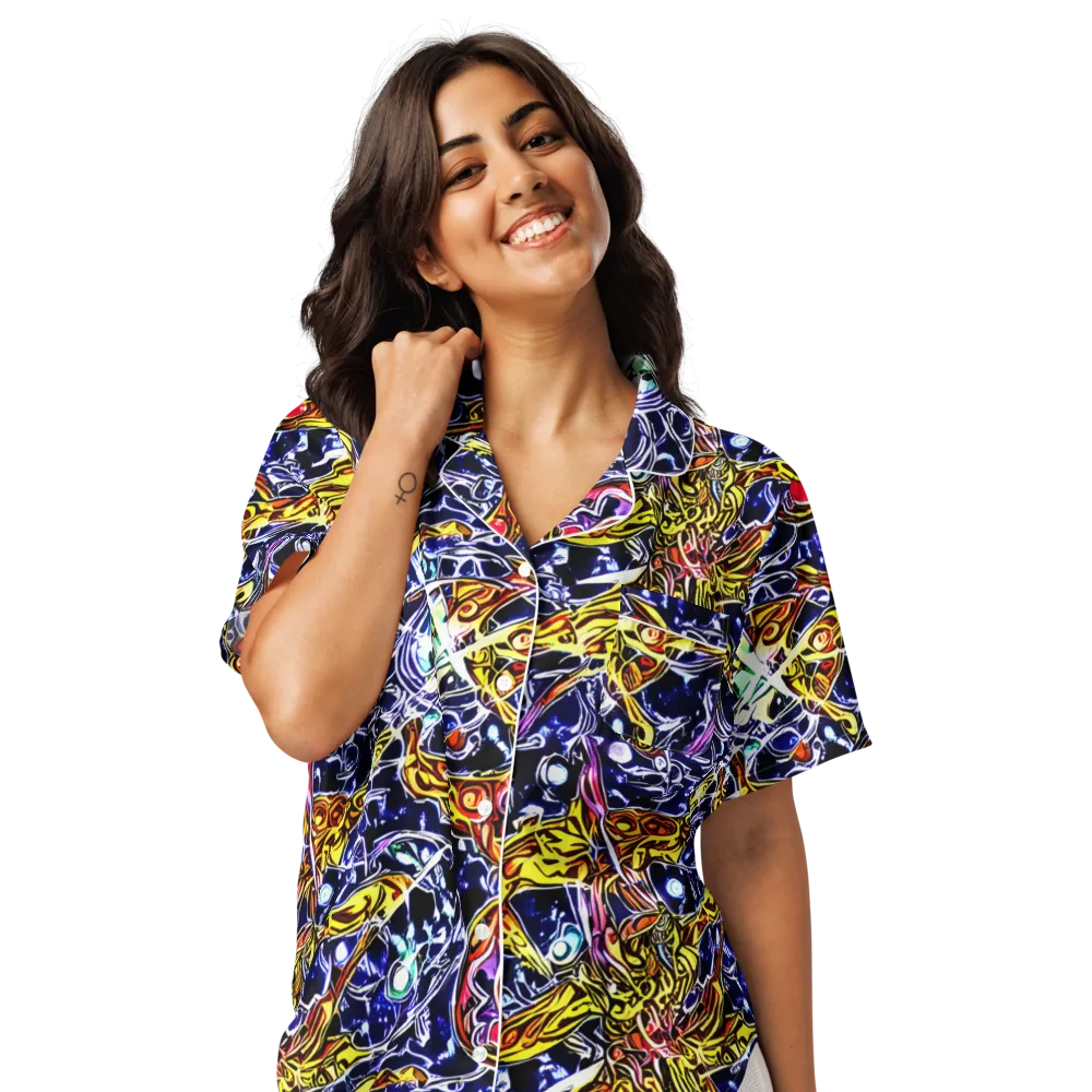 Blue Fire Orbit on Women's Short Sleeve Pajama Top — Front