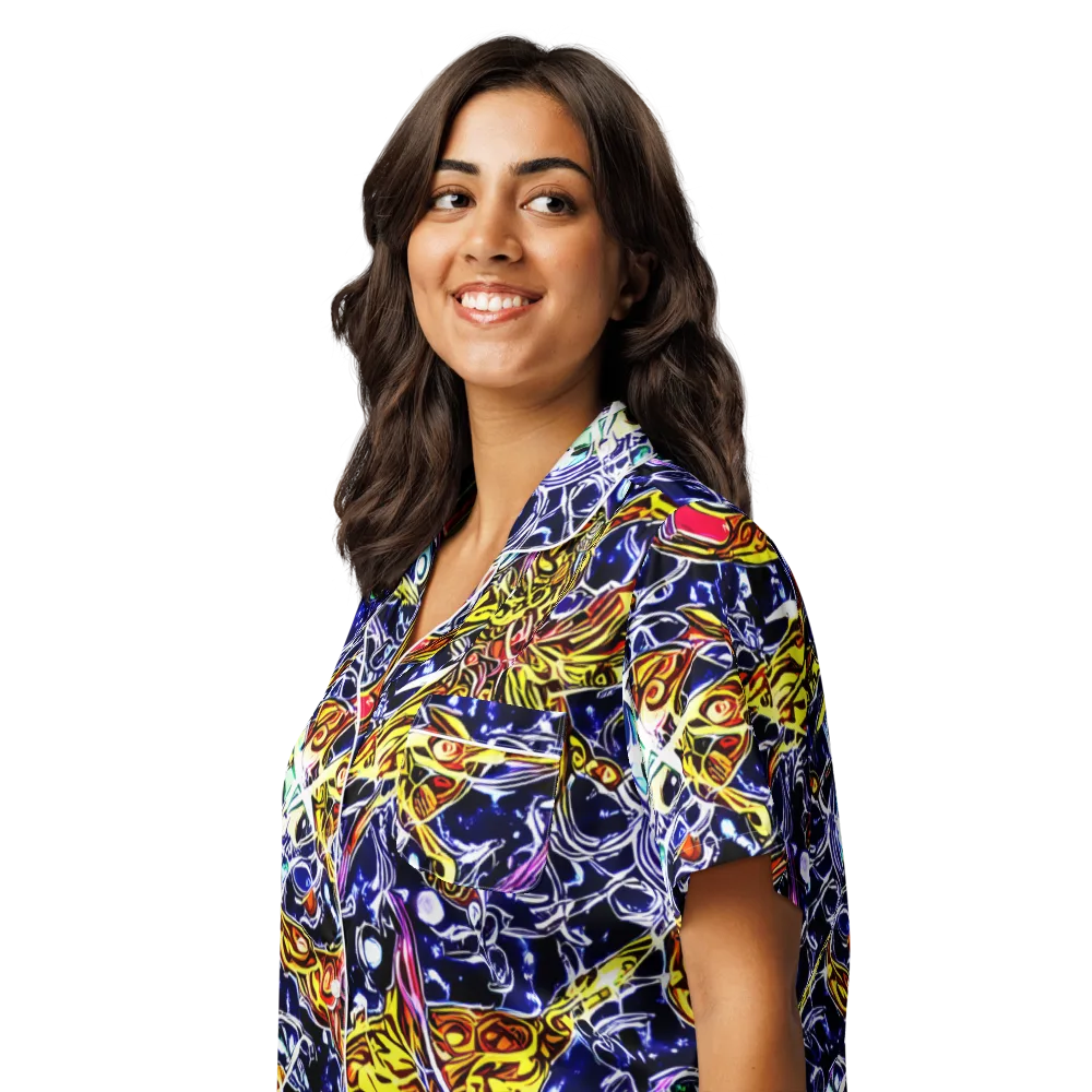 Blue Fire Orbit on Women's Short Sleeve Pajama Top — Left Front