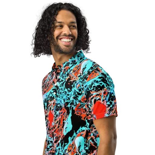 Liquid Mayhem on a Men's Slim Fit Polo Shirt