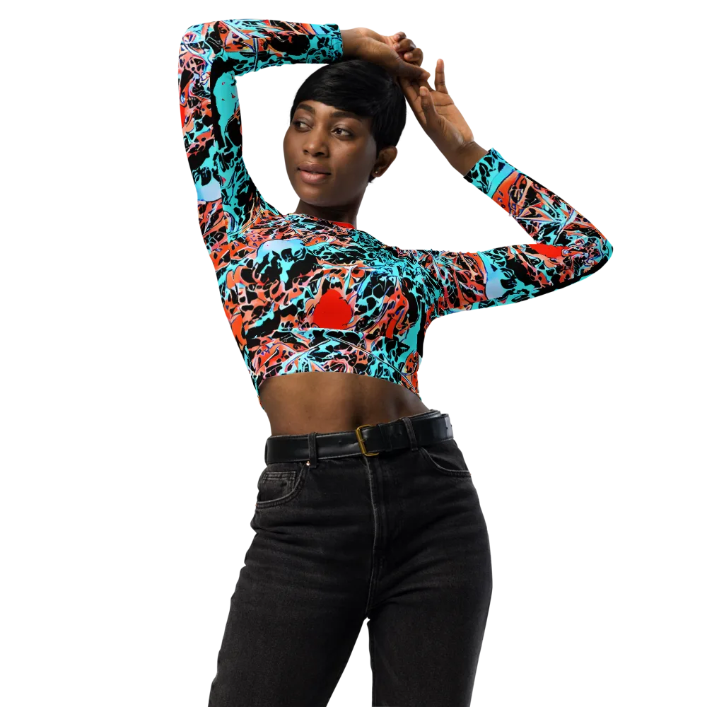 Liquid Mayhem on Long Sleeve Crop Top — Front