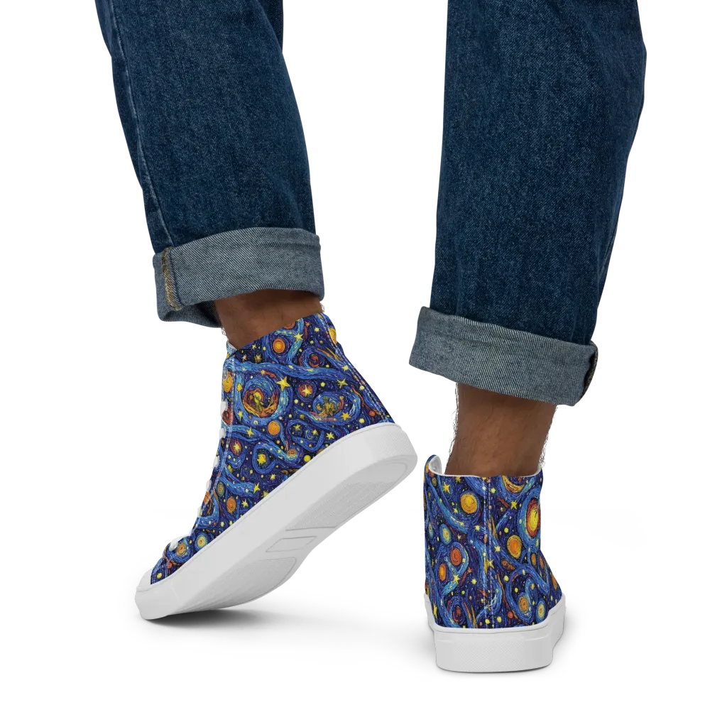 Starry Tempest on Men's High Top Canvas Shoes — Back