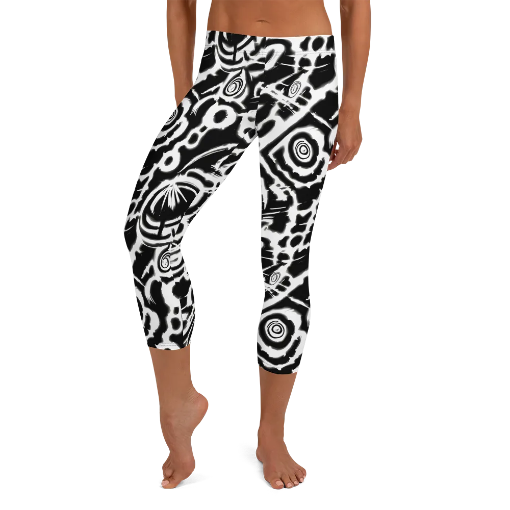 Abstract Undertow on Capri Leggings — Front