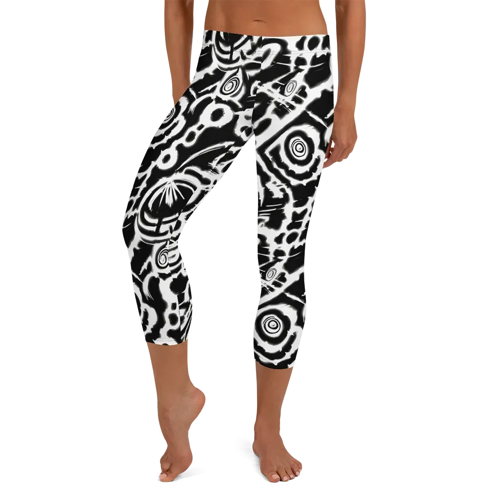 Abstract Undertow on Capri Leggings — Front