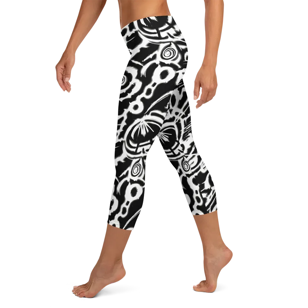 Abstract Undertow on Capri Leggings — Left